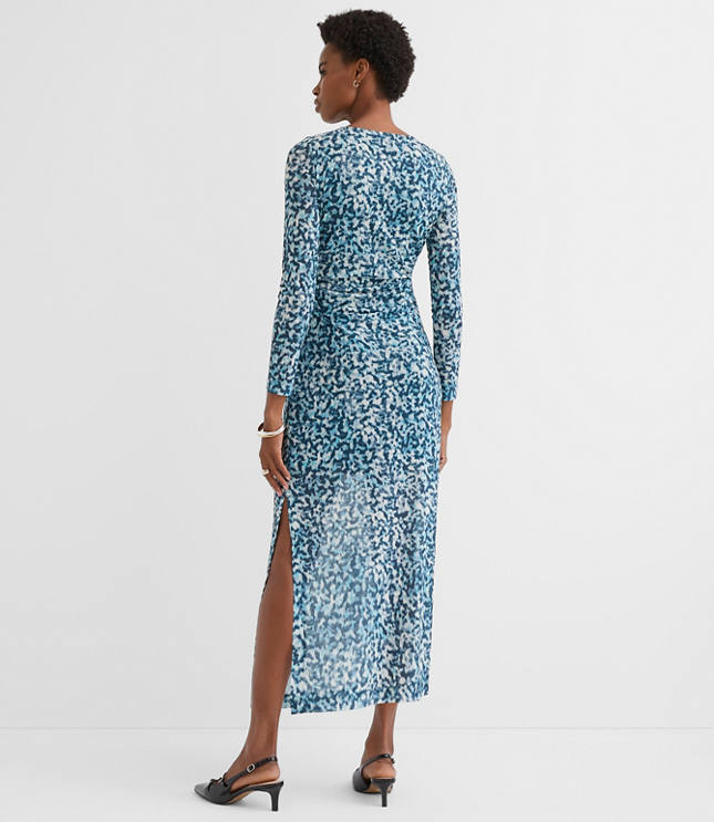 Tall Geo Mesh Ruched Midi Dress