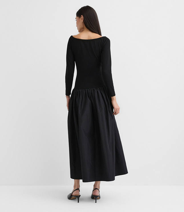 Petite Taffeta Ponte Off The Shoulder Maxi Dress