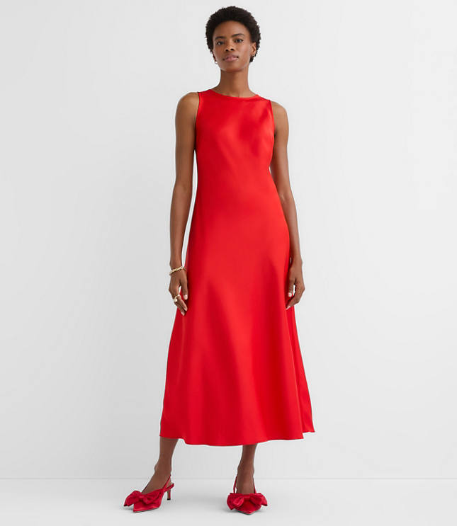 Petite Satin Bias Midi Dress