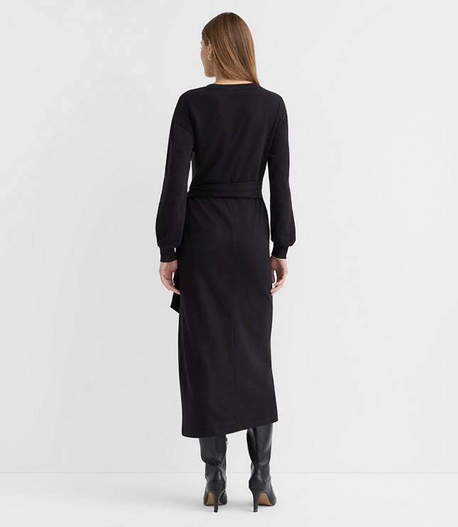 Petite Terry Side Pleated Midi Wrap Dress