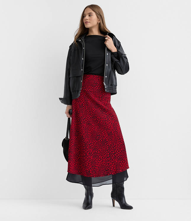 Heart Layered Column Midi Skirt