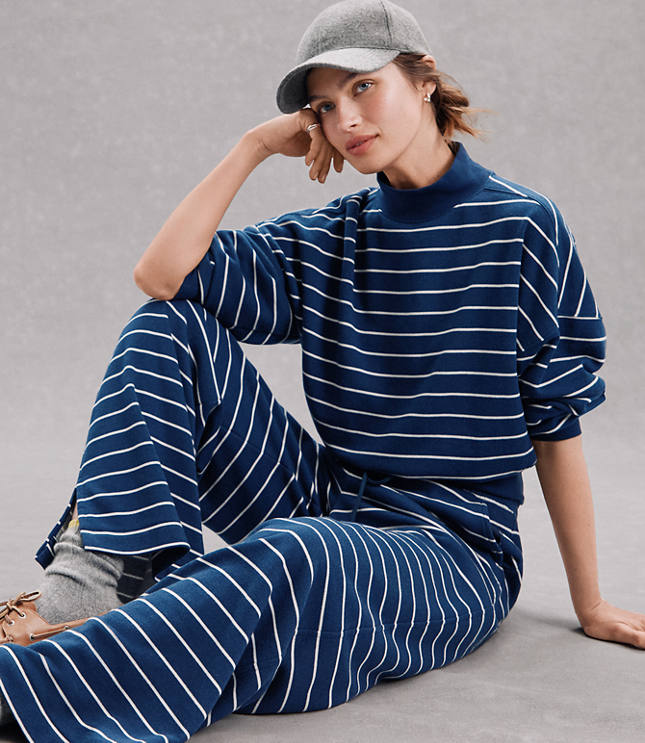 Petite Lou & Grey Striped Cozy Cotton Mock Neck Sweatshirt