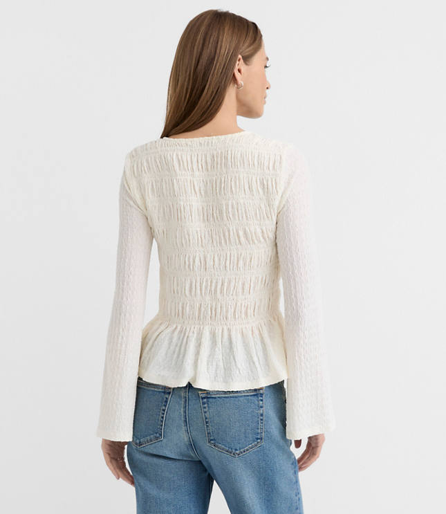 Tie Smocked Flare Sleeve Top