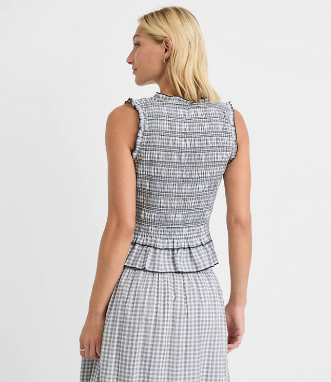 Plaid Smocked Ruffle Peplum Top