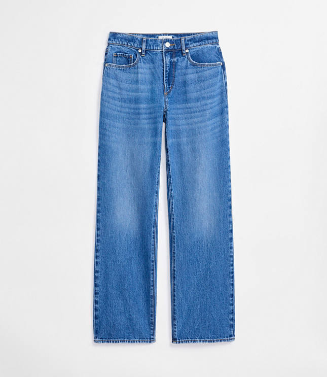 Rivete Petite Mid Rise Relaxed Straight Jeans in Vintage Mid Wash