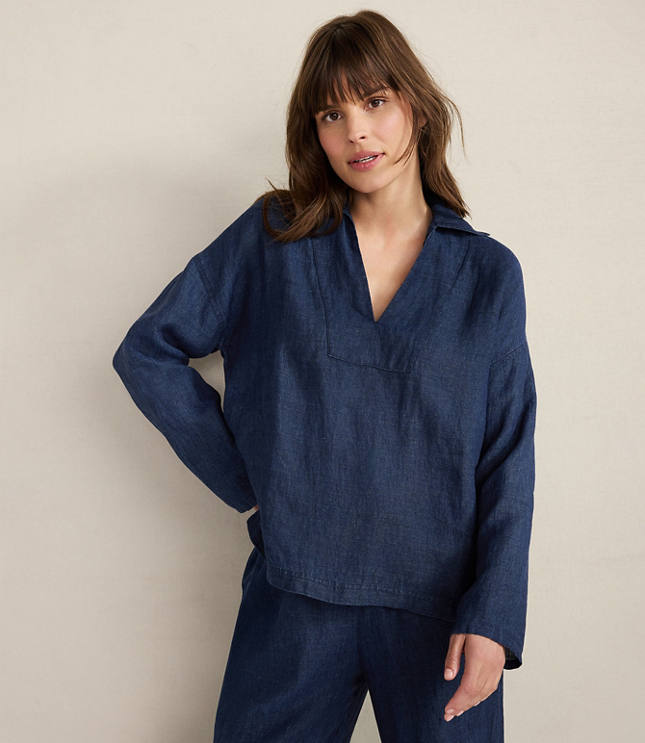 Haven Well Within Linen Collared Long Sleeve Top