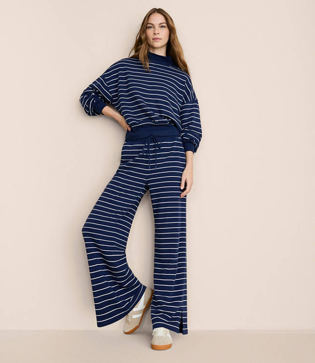Petite Lou & Grey Striped Cozy Cotton Wide Leg Pants