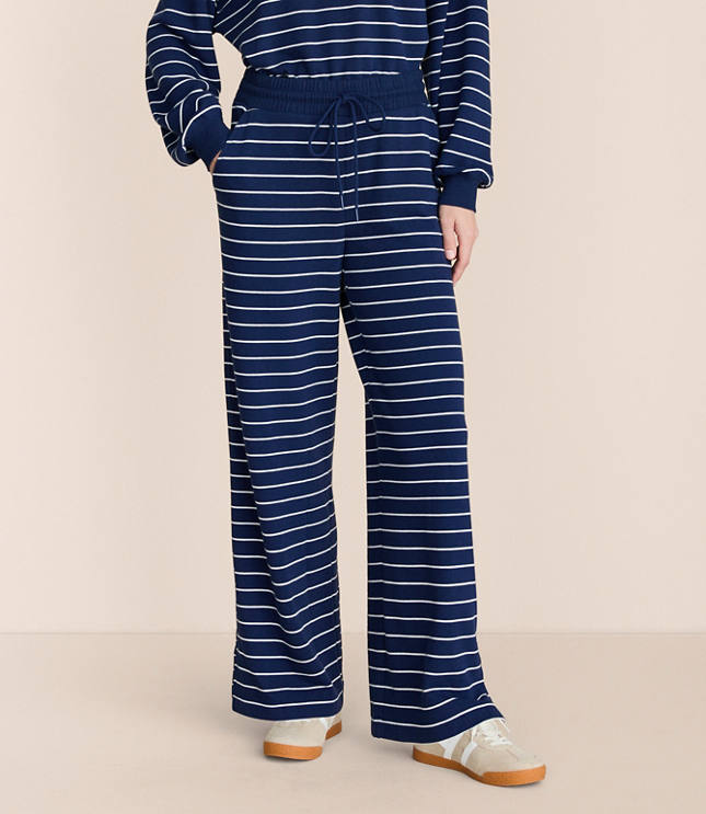 Petite Lou & Grey Striped Cozy Cotton Wide Leg Pants