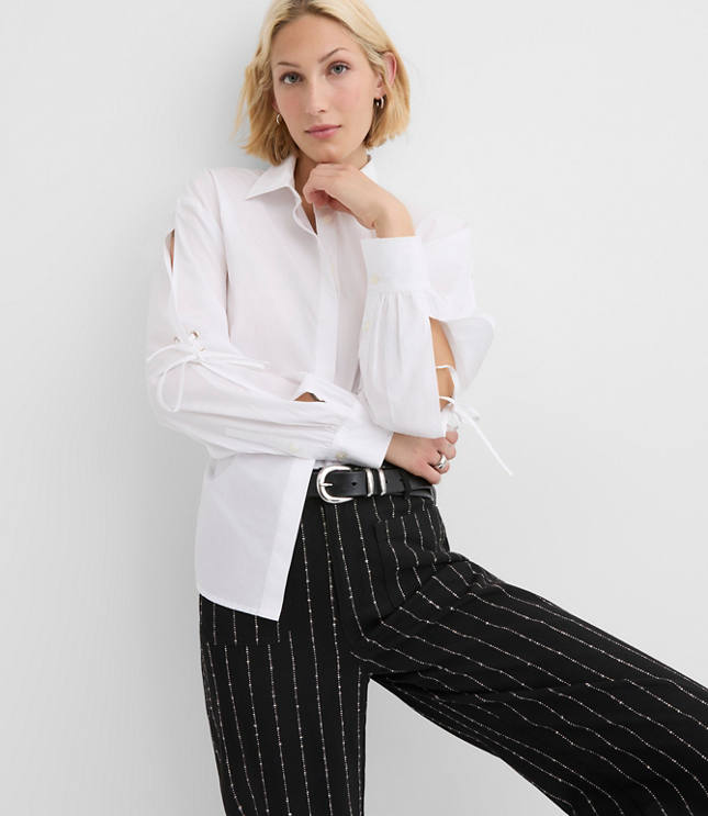 Poplin Tie Sleeve Tunic Shirt