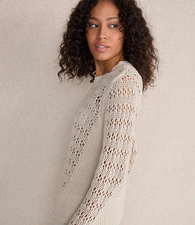 Haven Well Within Organic Cotton Linen Open Stitch Crewneck Sweater