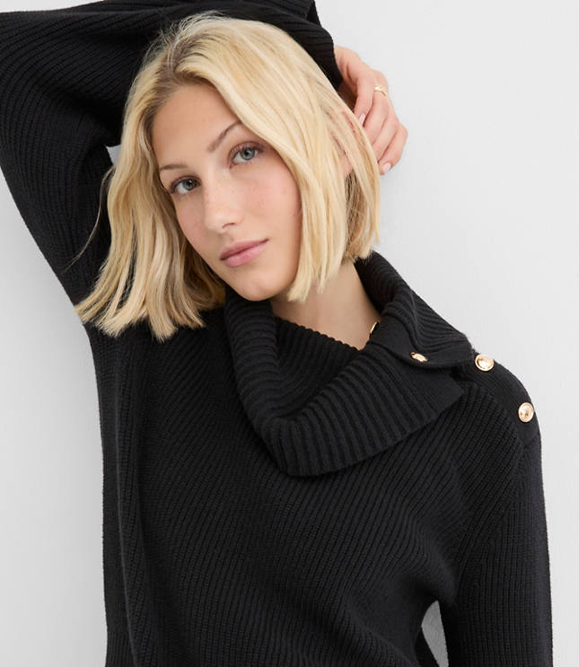 Petite Button Neck Flare Sleeve Sweater