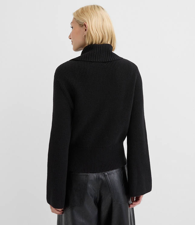 Petite Button Neck Flare Sleeve Sweater