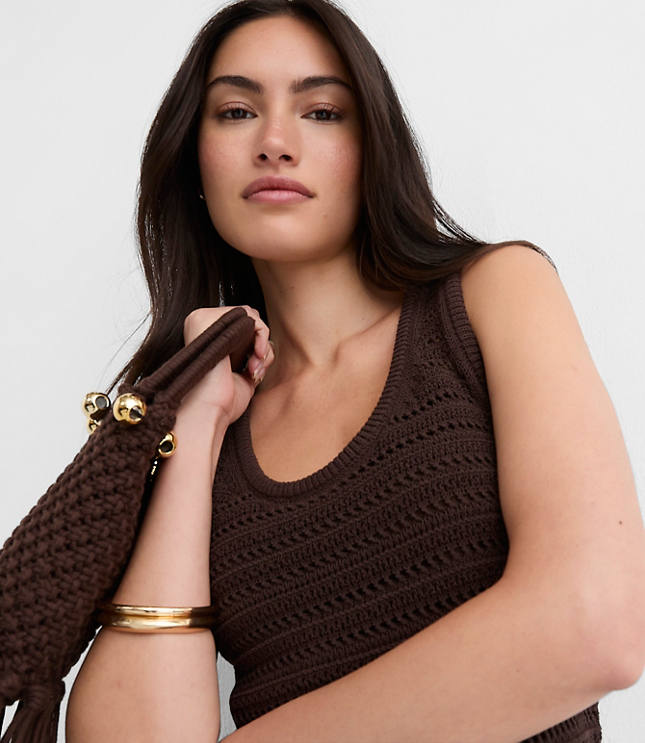 Pointelle Scoop Neck Sweater Tank Top