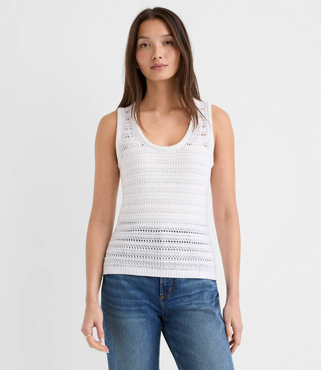 Pointelle Scoop Neck Sweater Tank Top
