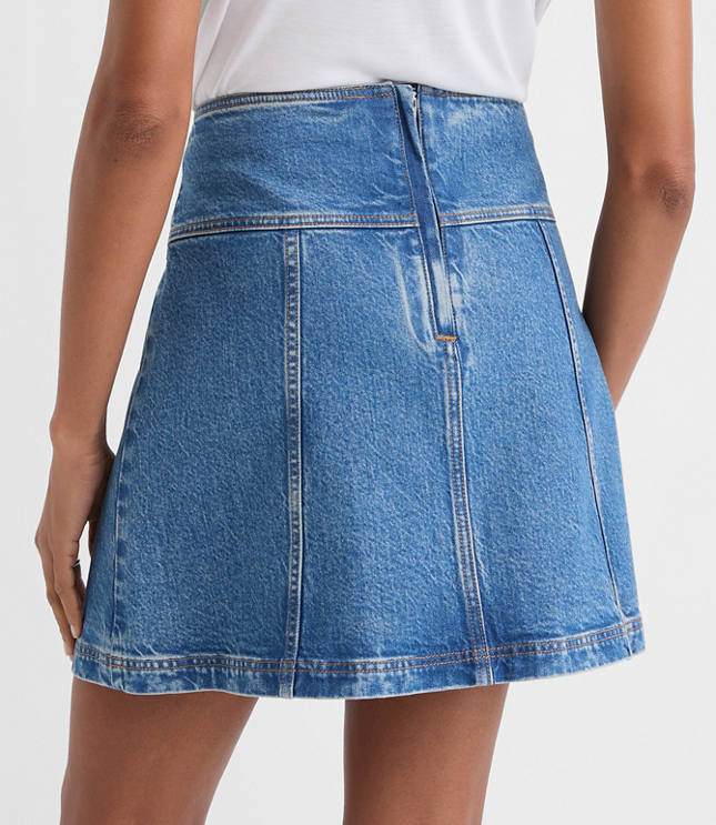 Seamed Denim Mini Skirt in Light Wash Indigo