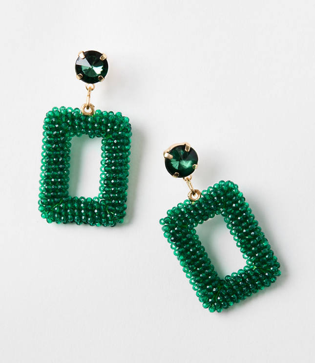 Crystal Beaded Rectangle Statement Earrings