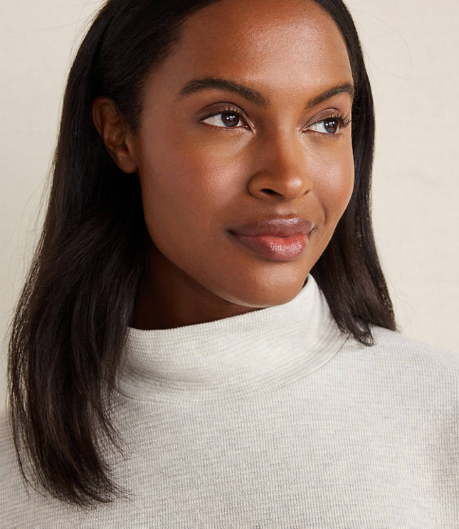 Haven Well Within Cotton Blend Ottoman Rib Mock Neck Top - Moonlight Grey Heather