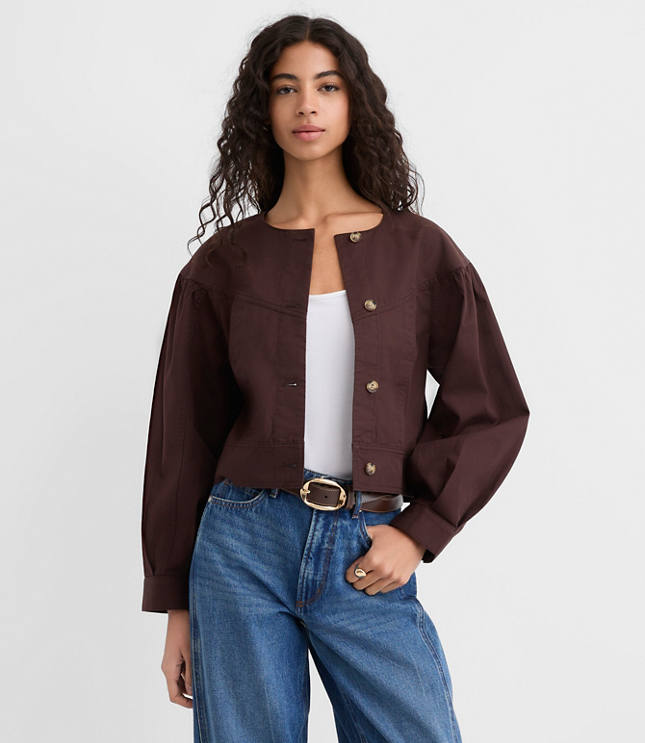 Gathered Sleeve Twill Jacket