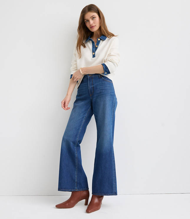 Petite Denim Trim Henley Sweater