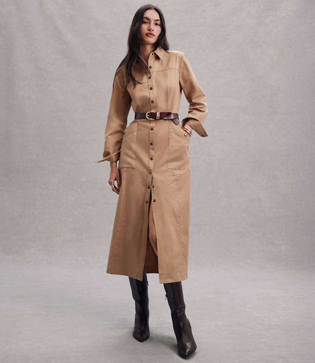 Petite Twill Midi Pocket Shirtdress
