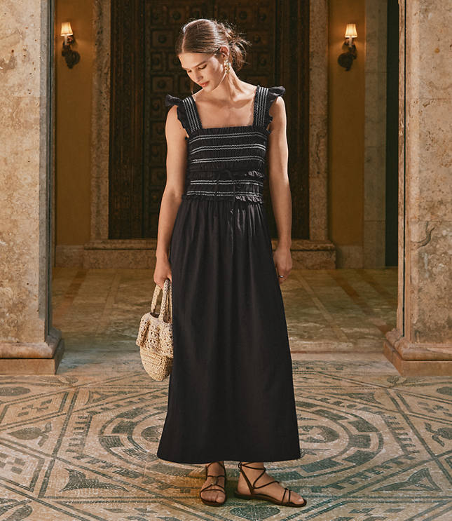 Ruffle Strap Smocked Midi Dress