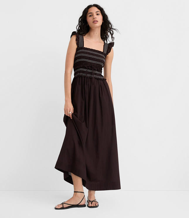 Ruffle Strap Smocked Midi Dress
