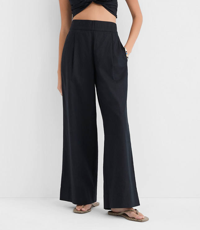 LOFT Beach Linen Cotton Wide Leg Pants