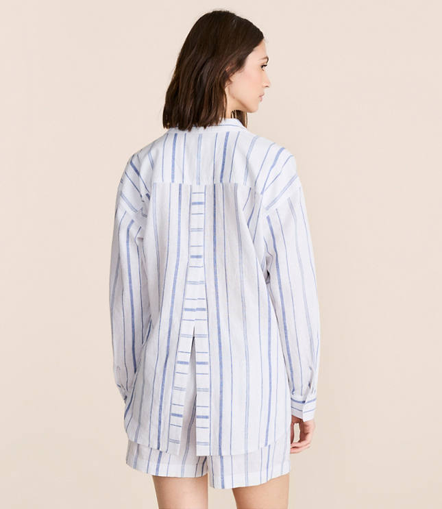 Lou & Grey Striped Linen Cotton Back Slit Tunic Shirt