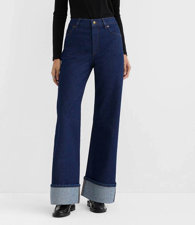 Rivete Curvy Cuffed High Rise Wide Leg Jeans in Nova Wash