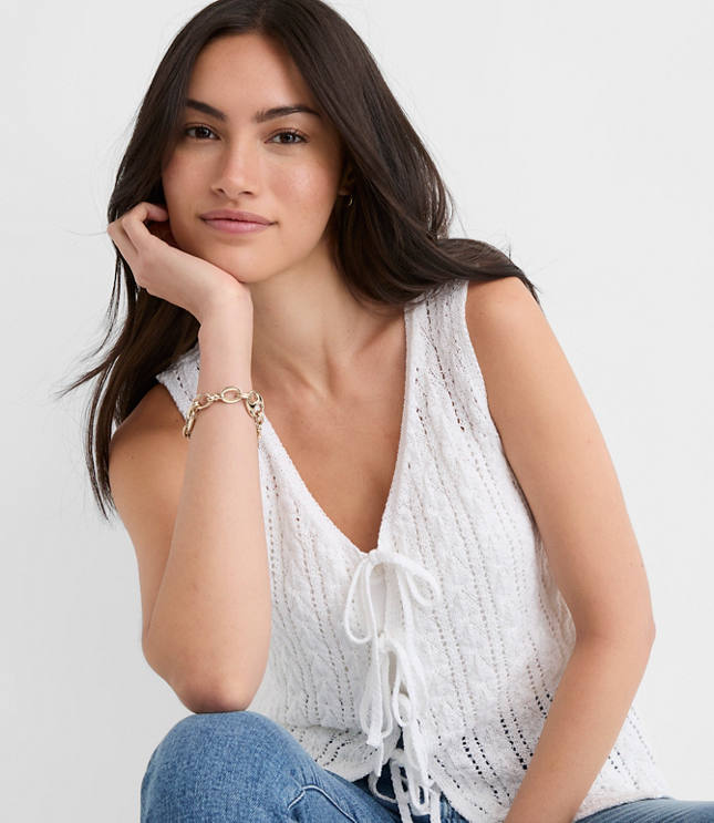 Pointelle Bow Sweater Vest