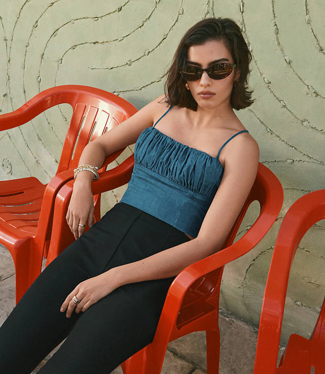 Chambray Ruched Bustier Top