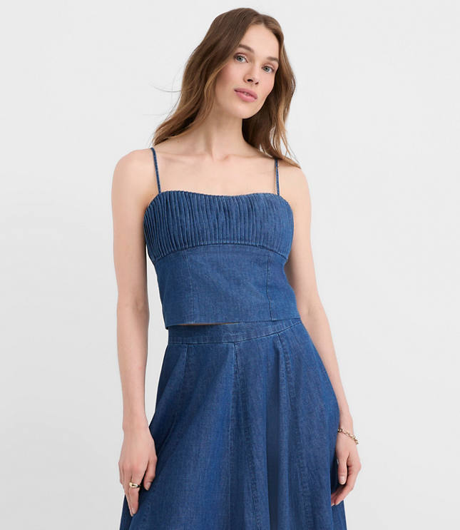 Chambray Ruched Bustier Top
