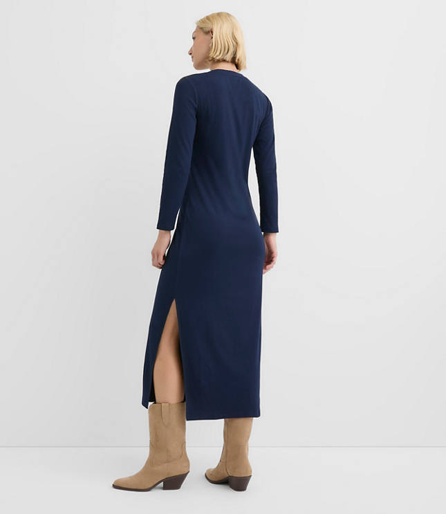 Scalloped Ribbed Henley Midi Dress