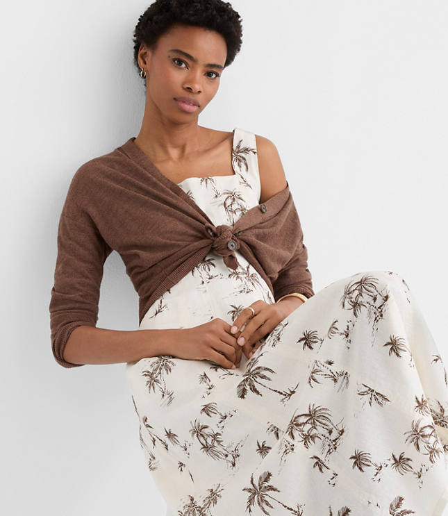 Palm Linen Cotton Seamed Midi Pocket Dress