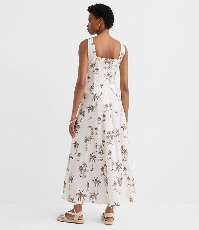 Palm Linen Cotton Seamed Midi Pocket Dress