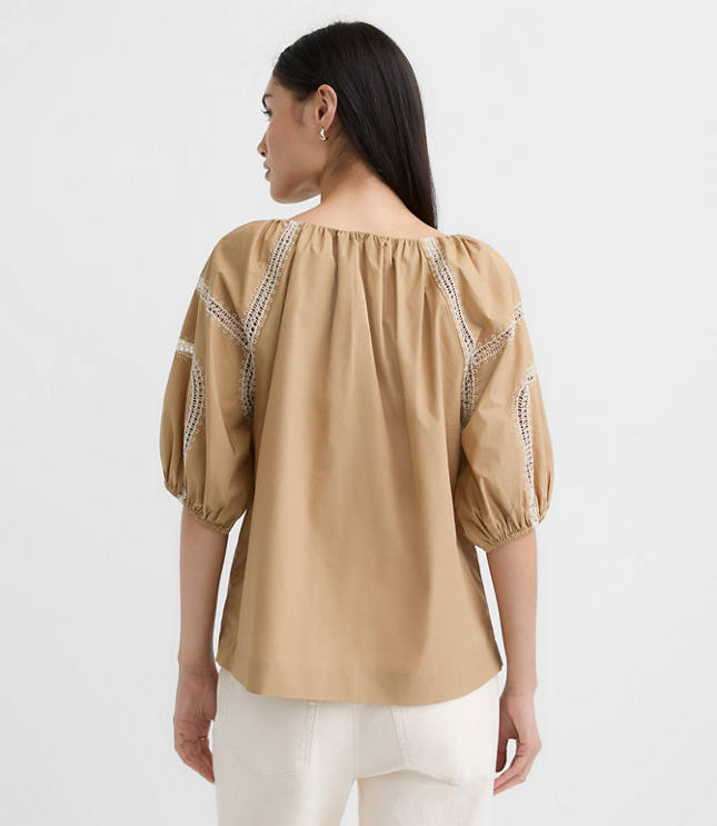 Embroidered Poplin Puff Sleeve Blouse