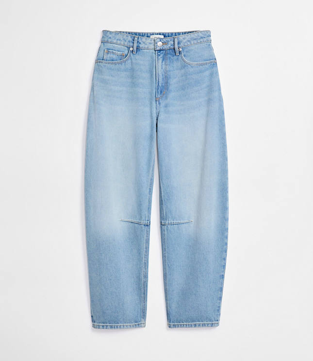Rivete High Rise Barrel Jeans in Light Wash Indigo