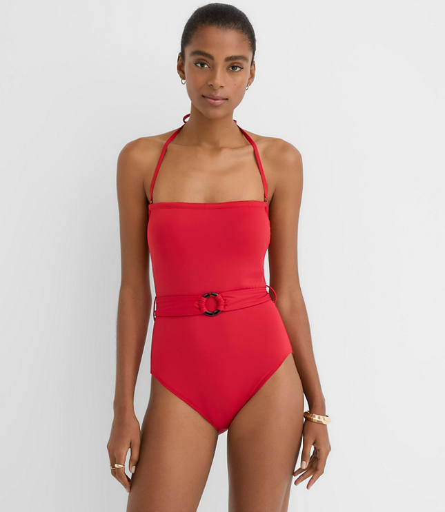 LOFT Beach Tortoiseshell Print Ring Bandeau One Piece Swimsuit