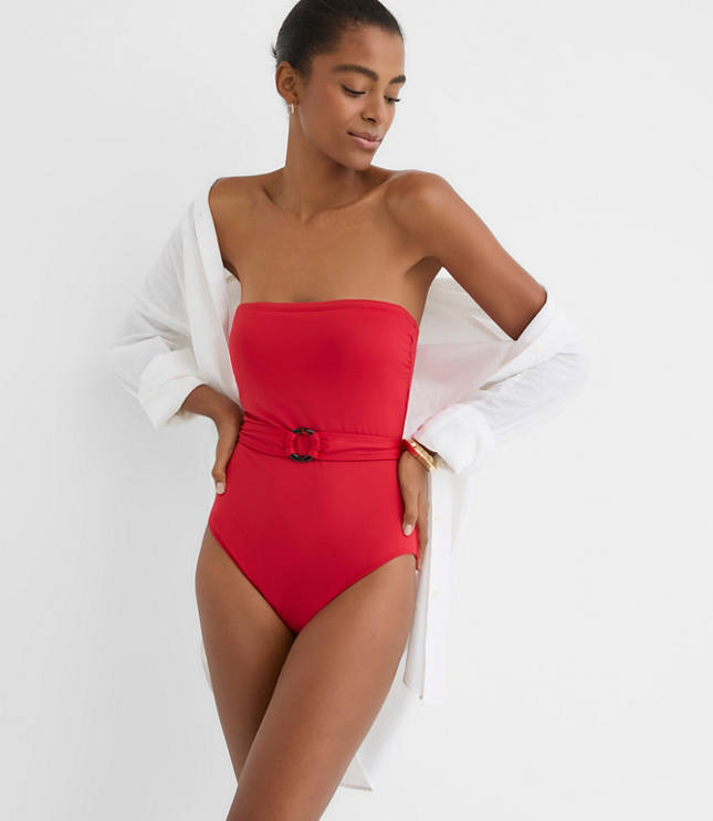 LOFT Beach Tortoiseshell Print Ring Bandeau One Piece Swimsuit