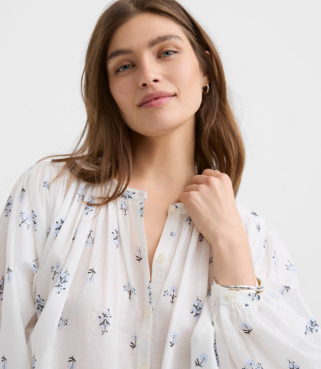 Petite Floral Balloon Sleeve Blouse