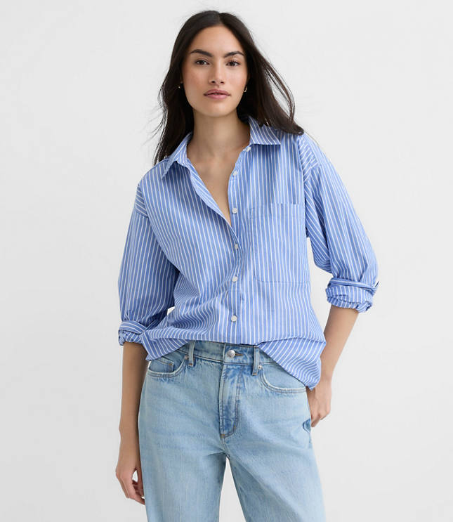 Striped Poplin Everyday Oversized Pocket Shirt