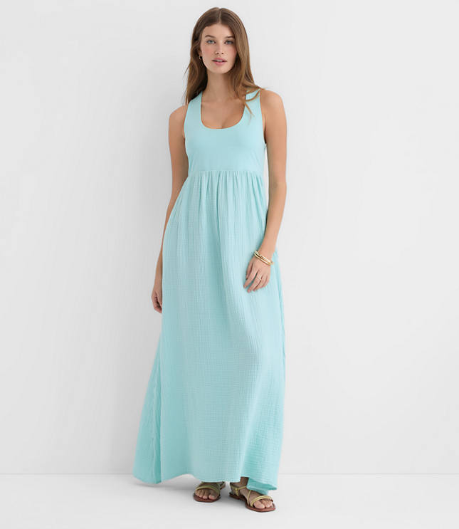 Petite LOFT Beach Triple Cloth Mixed Media Maxi Pocket Dress