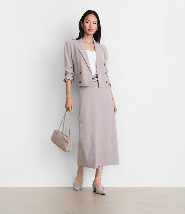 Petite LOFT Versa Seasonless Stretch Trouser Midi Pocket Skirt in Stripe