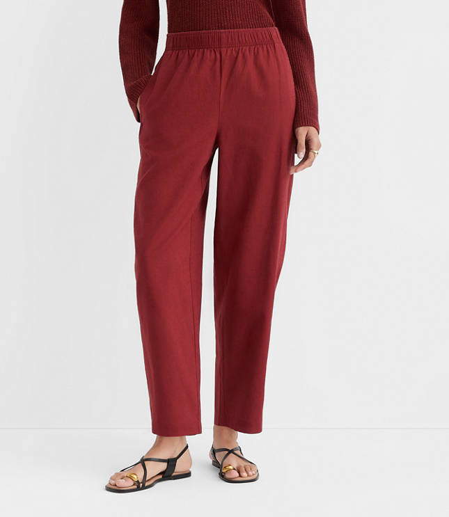 Pull On Barrel Pants Linen Cotton