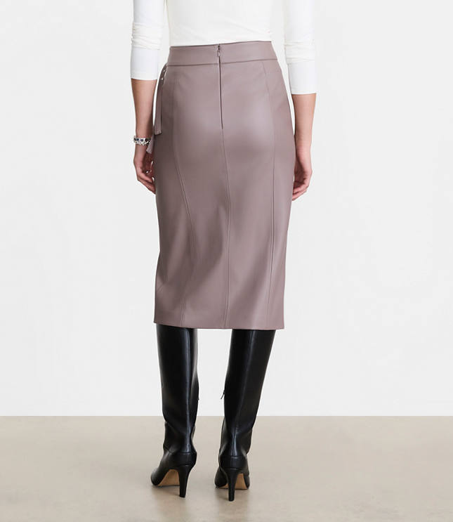 Petite LOFT Versa Faux Leather Buckle Trim Midi Skirt
