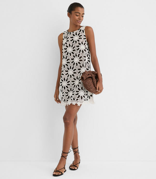 Petite LOFT Beach Floral Crochet Mini Dress