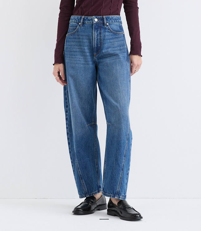Rivete Curvy Seamed High Rise Barrel Jeans in Dark Wash