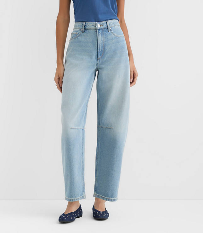 Rivete Petite High Rise Barrel Jeans in Light Wash