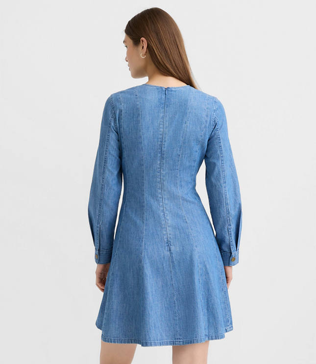Chambray Seamed Barrel Sleeve Mini Dress