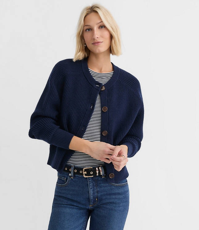 Petite Ribbed Relaxed Cardigan